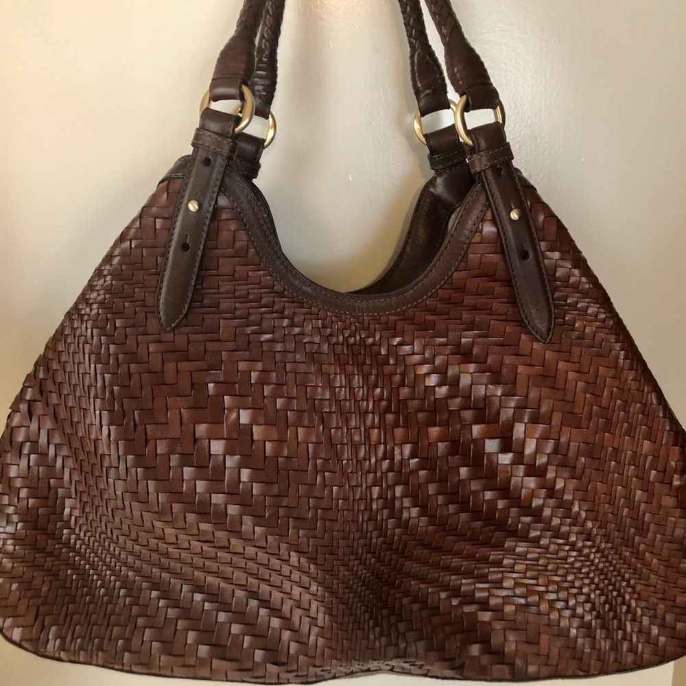Cole Haan Genevieve Woven Brown Large Shoulder Bag
